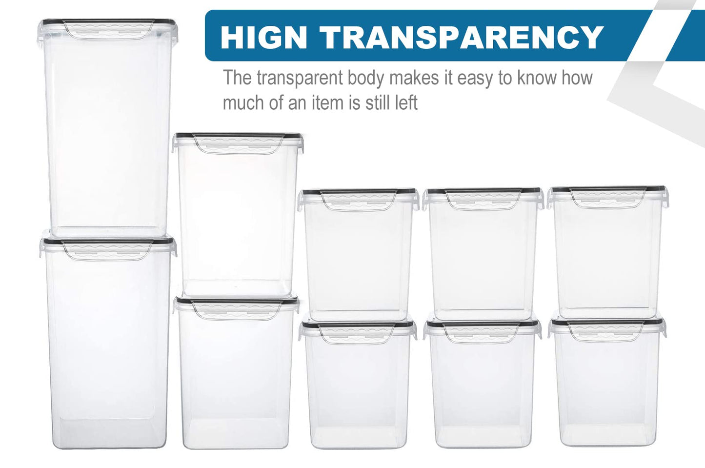 VERONES Large Tall Airtight Food Storage Containers, 10 PACK Plastic Airtight Kitchen & Pantry Organization, Ideal for Flour & Sugar Plastic Canisters with Labels