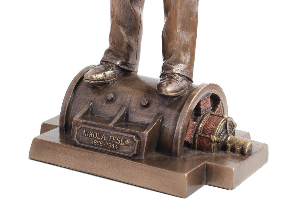 Veronese Design 12" Tall Nikola Tesla Holding a Model of Wardenclyffe Tower Statue Cold Cast Resin Antique Bronze Finish Sculpture