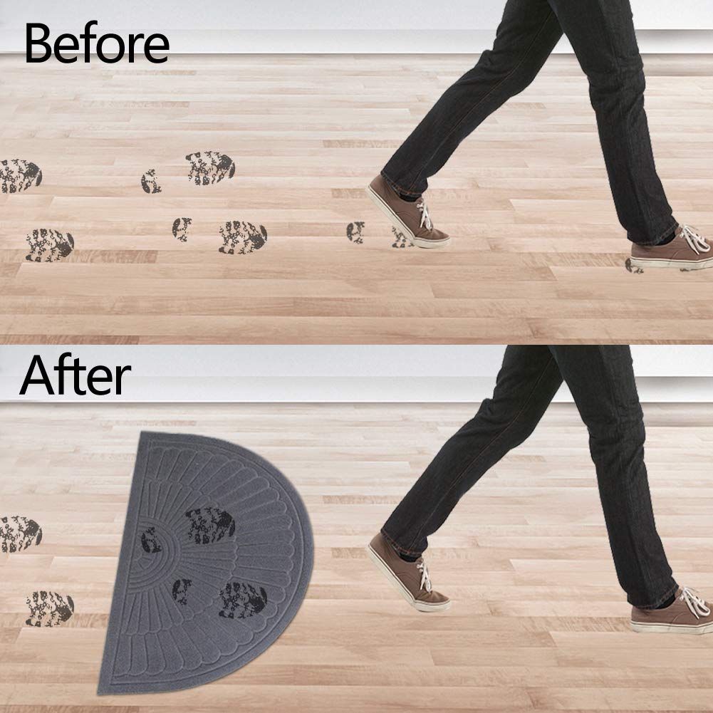 E-view Half Round Door Mat Mud Dirt Trapper Shoe Scraper Mat Entry Mat Rugs for Front Door Low Profile Indoor Washable