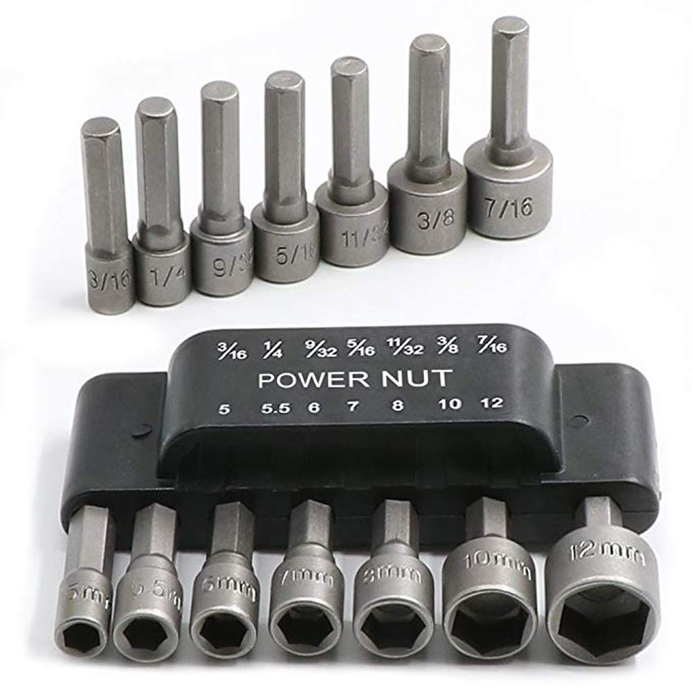14Pcs Power Nut Driver Drill Bit Set, 1/4” Hex Socket Adapter Bolt Drivers Repairing Tool Kit, Suitable for Quicker Change Chuck, Electric Screwdriver
