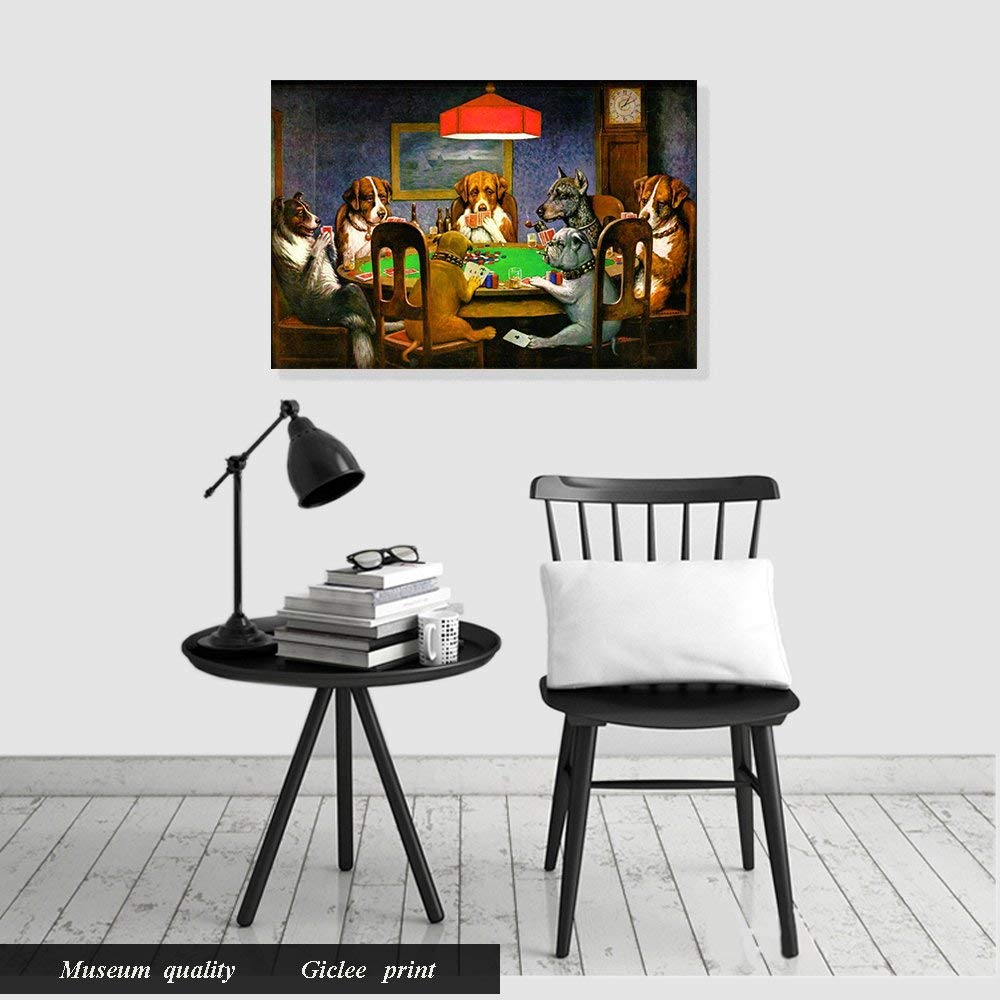 ELITEART-Dogs Playing Poker by Cassius Marcellus Coolidge Oil Painting Reproduction Giclee Wall Art Canvas Prints Size: 16"x12"