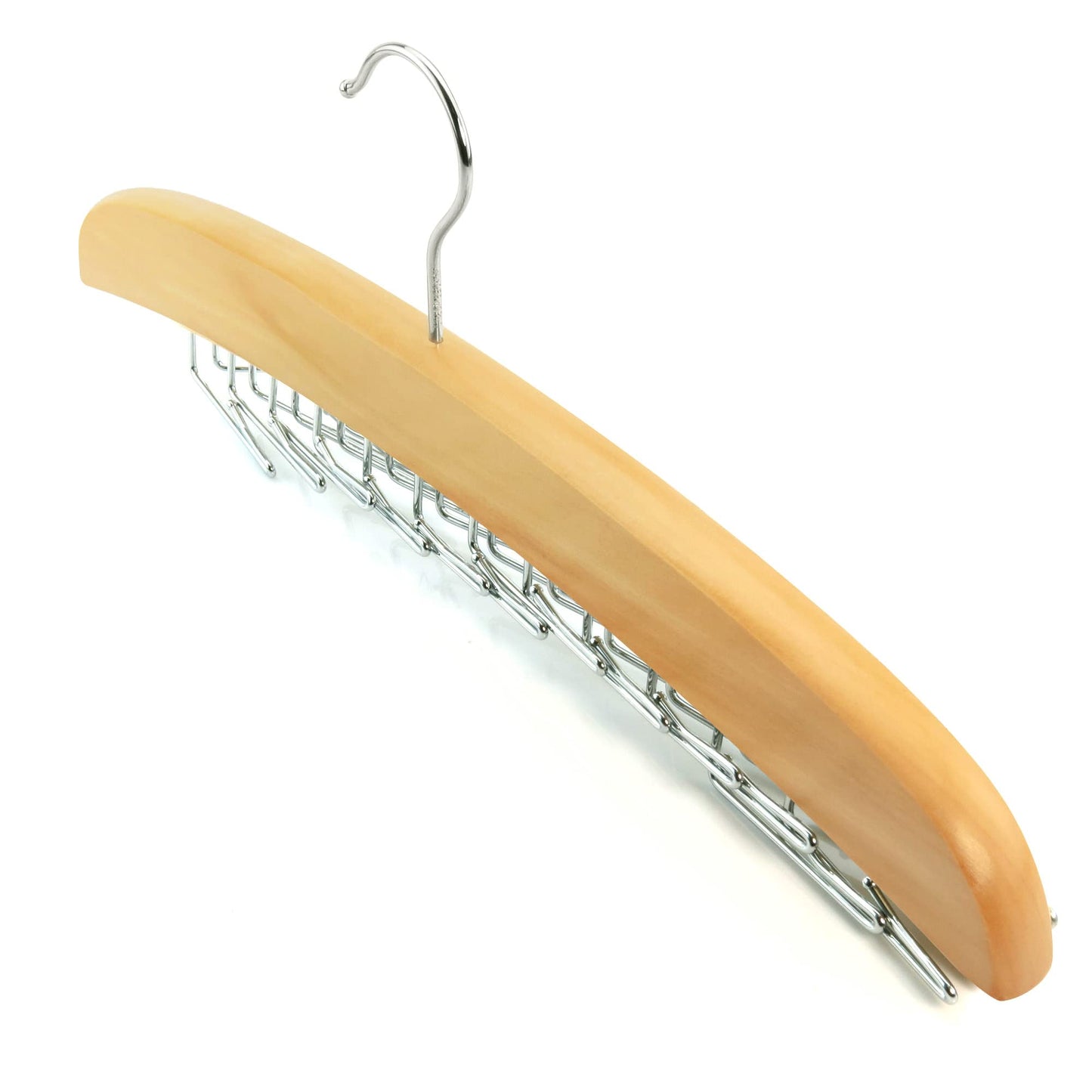 HANGERWORLD Hanging Tie Holder Organizer Rack - Premium Wooden Tie Hanger with 24 Folding Accessory Hooks for Closet Space Saving