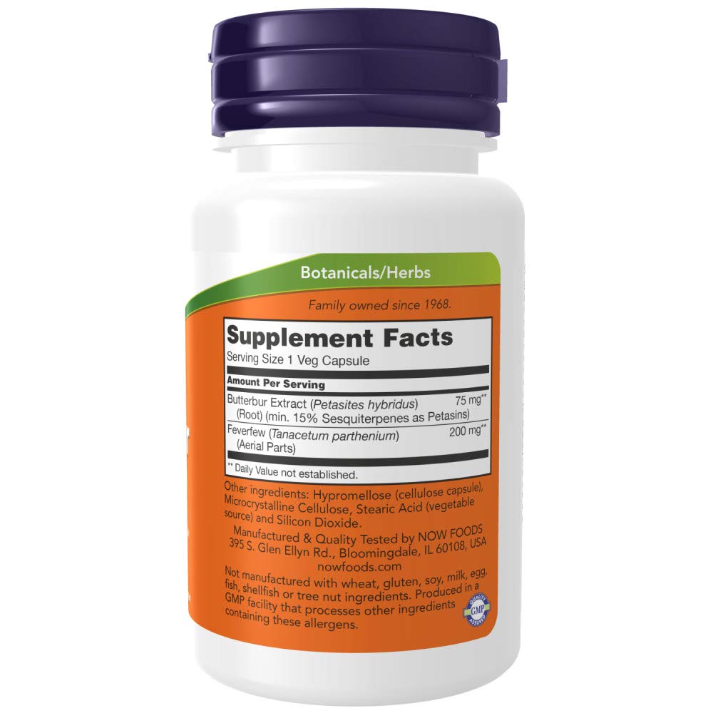 NOW Foods Supplements, Butterbur with Feverfew, Neurological Support*, 60 Veg Capsules