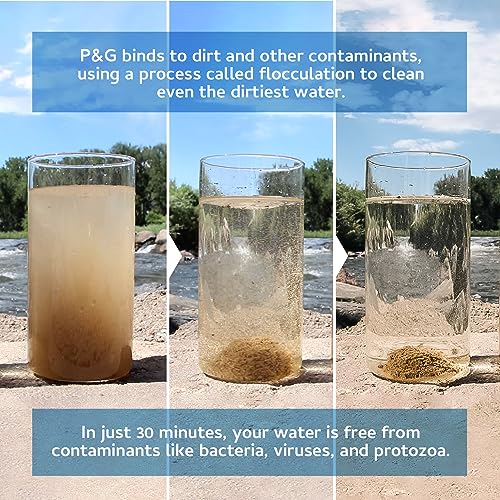 P&G Purifier of Water Portable Water Purifier Packets. Emergency Water Filter Purification Powder Packs for Camping, Hiking, Backpacking, Hunting, and Traveling. (4 Packets)