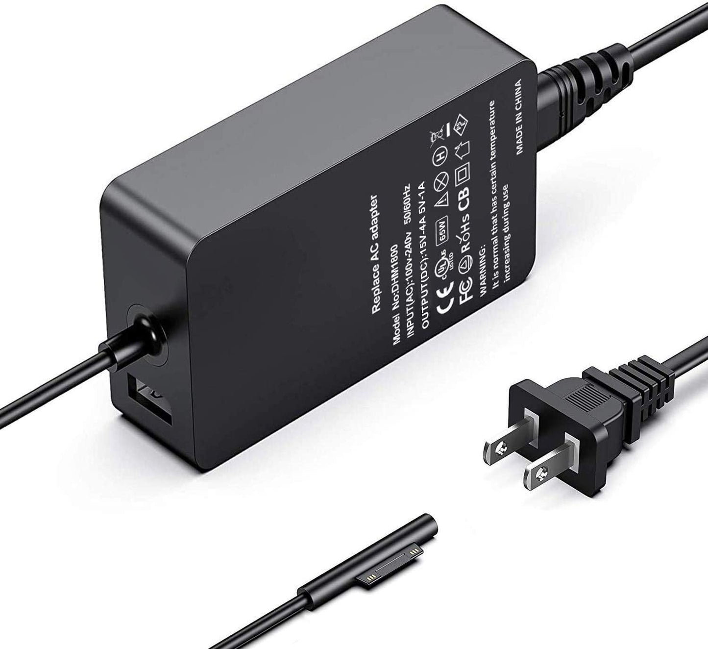 Surface Pro Charger, 65W 15V 4A Surface Laptop Charger Power Supply for Microsoft Surface Pro 3/4/5/6/7/8/9/X Surface Laptop 1/2/3/4 Surface Go 1/2/3 Surface Book 1/2/3 with USB Port