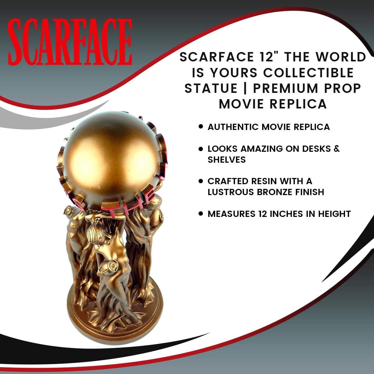 Scarface The World is Yours 12" Collectible Statue | Premium Quality Movie Themed Memorabilia and Collectible Home Decor for Birthdays, Graduations, House-Warming, and More