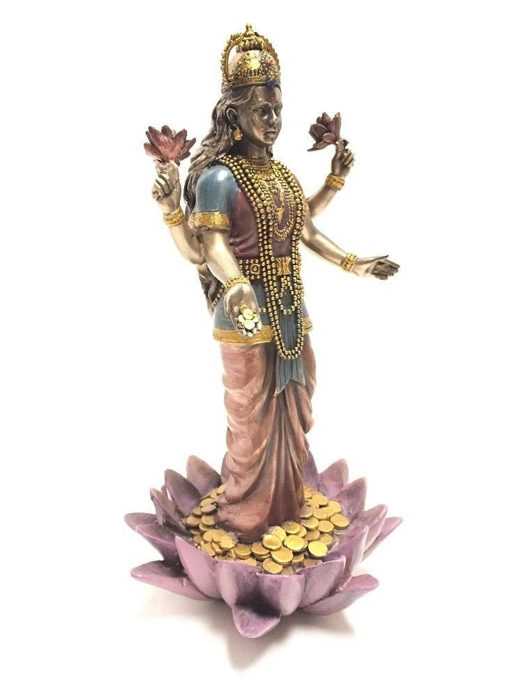 Lakshmi Hindu Goddess on Lotus Statue Sculpture