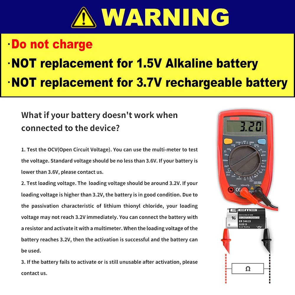 EEMB ER17335 2/3A Size 3.6V Lithium Battery Li-SOCL₂ Non-Rechargeable Battery 2100mAh UL Certified Single-Use for Meter Sensor Movement Monitor/Home Security System/Alarm System
