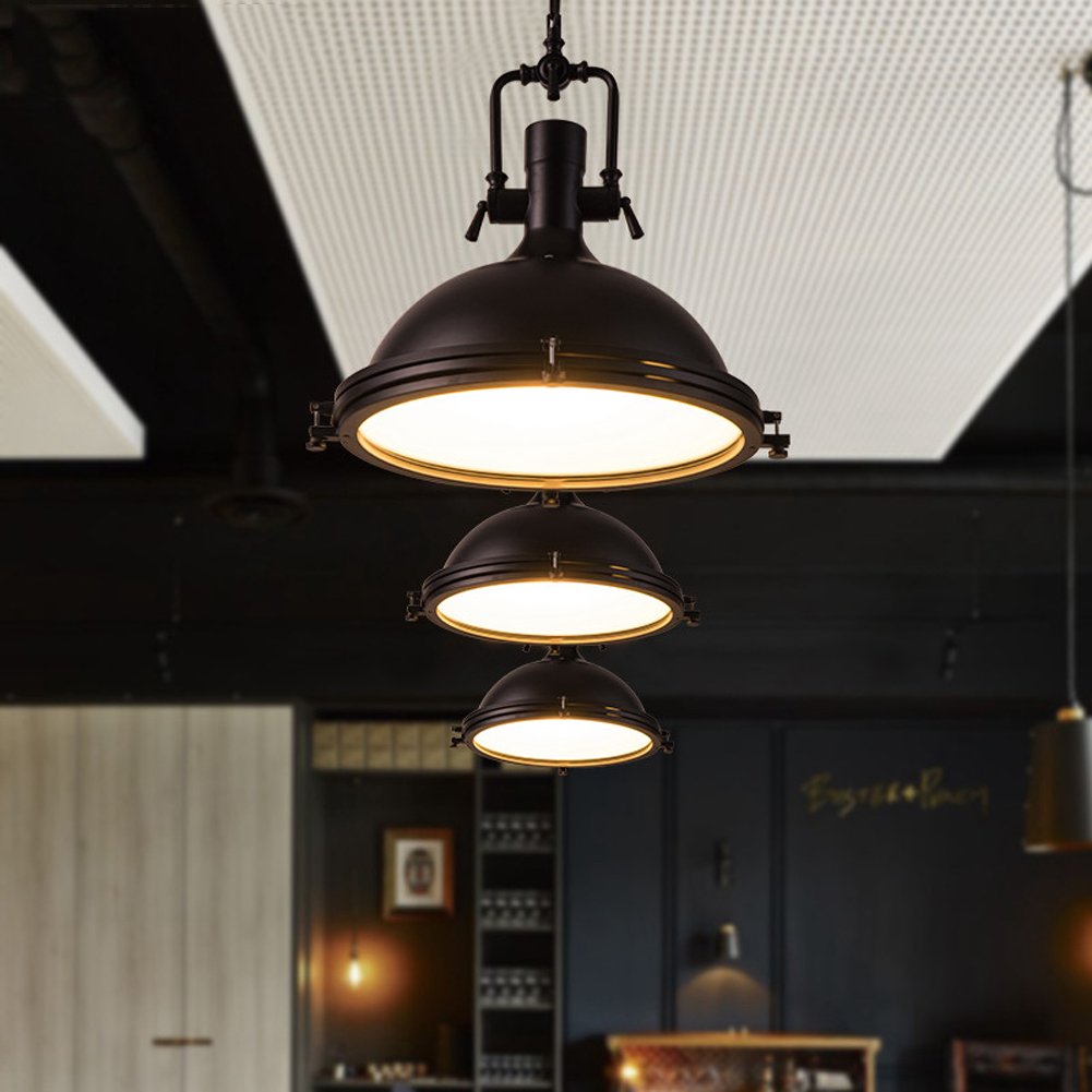 LITFAD Industrial Nautical Pendant Light 16" Wide Single Pendant with Frosted Diffuser Mounted Fixture LED Ceiling Hanging Light in Black