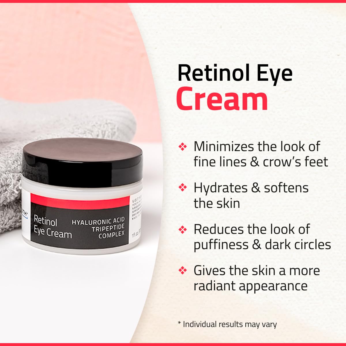 YEOUTH Retinol Eye Cream with Hyaluronic Acid, Hydrating Under Eye Cream for a Refreshed Appearance, Retinol Cream for Face, Eye Care 1oz