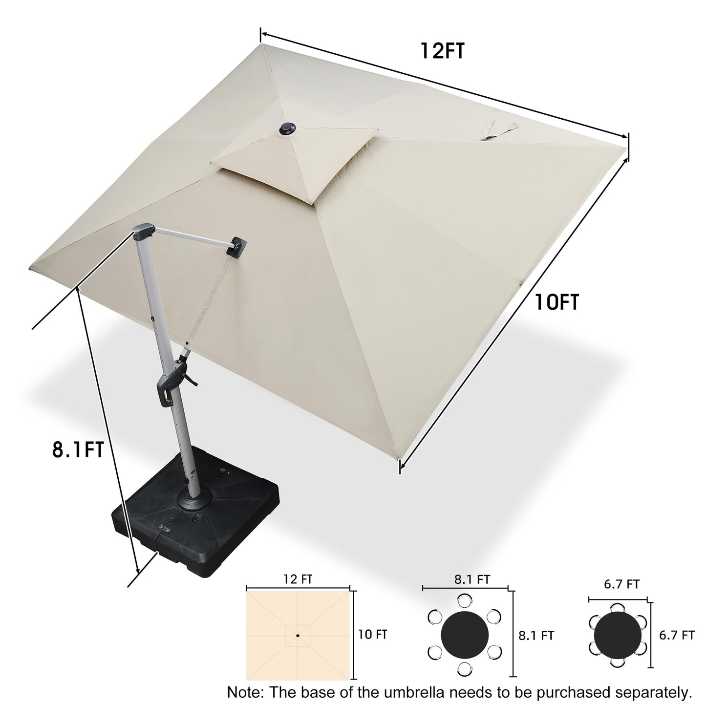 PURPLE LEAF 10' X 12' Patio Umbrella Outdoor Rectangle Umbrella Large Cantilever Umbrella Windproof Offset Umbrella Heavy Duty Sun Umbrella for Garden Deck Pool Patio, Beige
