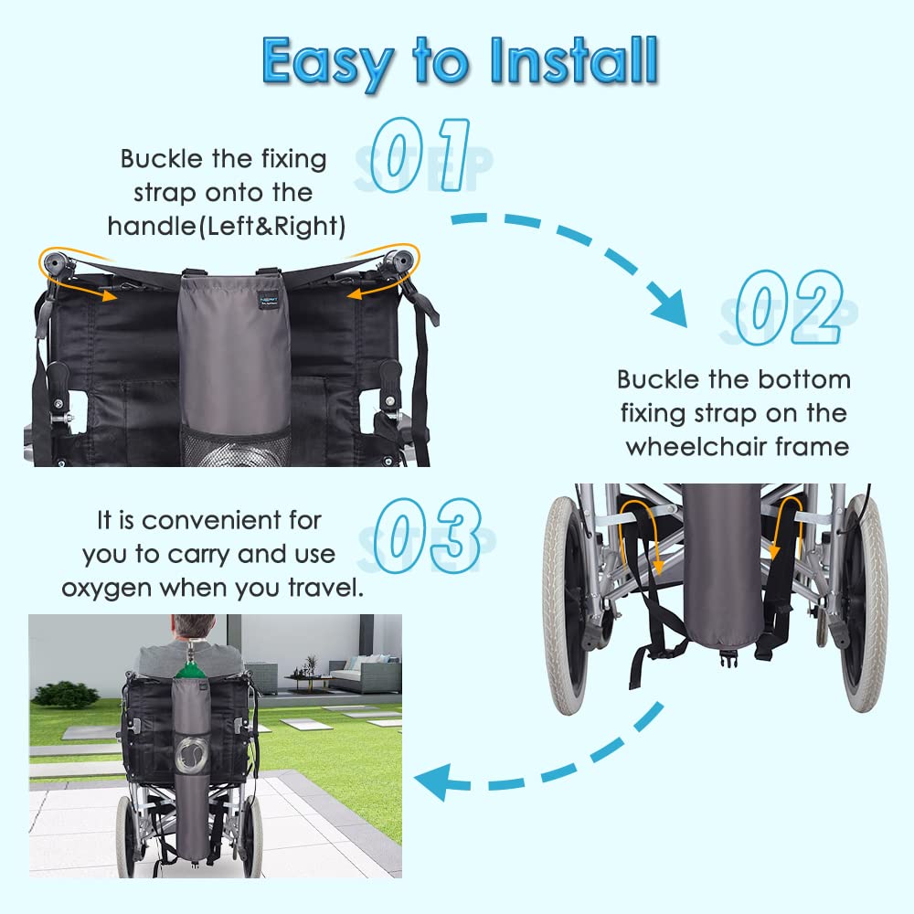 Oxygen Tank Holder for Wheelchair Medical Oxygen Cylinder Portable Backpack O2 Carrier to Hang on Back for Walker Scooter D & E Canisters Transport Bag for Travel, Home, Hospital (Gray)