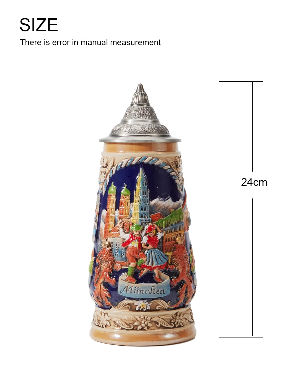 HAUCOZE Beer Stein Mug German Munich Bavarian Drinking Stanley Viking Tankard with Petwer Lid for Birthday Gifts Men Father Husband 1.0Liter