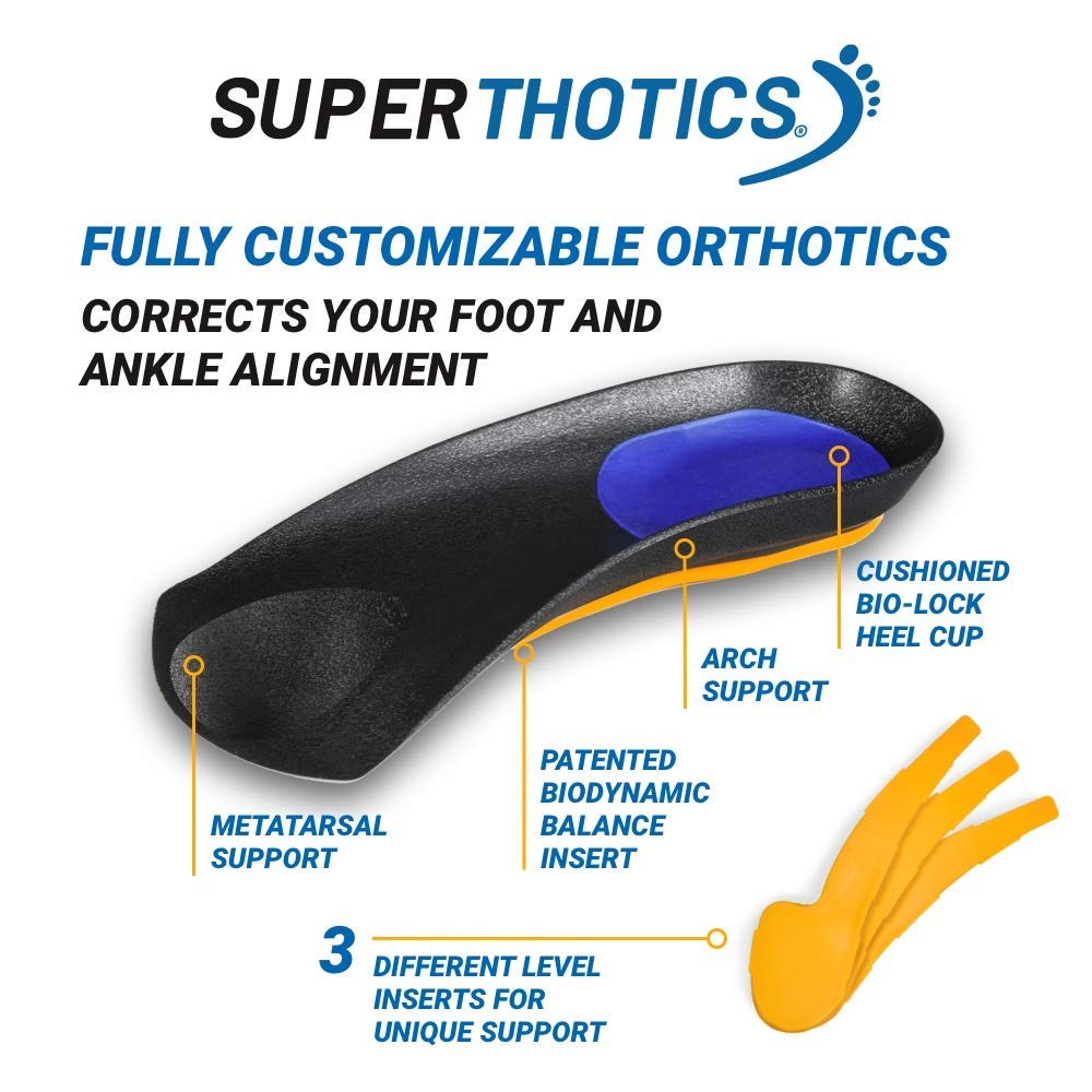 Superthotics by WalkFit Customizable Orthotic Inserts Arch Support Shoe Insoles for Men & Women Relieve Plantar Fasciitis, Foot, Hip, Knee & Back Pain. Restore Balance, Stability & Comfort