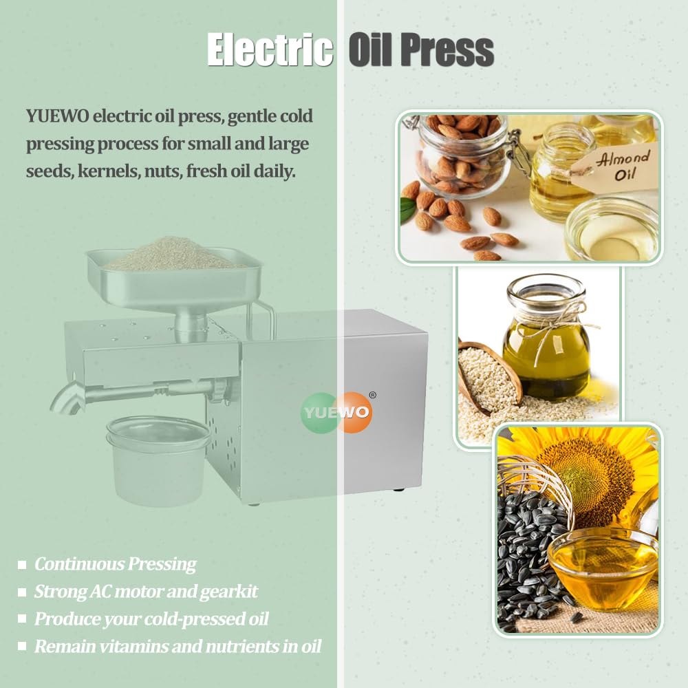 Kitchen Oil Press Machine Electric Automatic Oil Press Extractor Organic Oil Expeller for Avocado Coconut Flax Peanut Castor Perilla Seed Canola Sesame Commercial Grade1500W