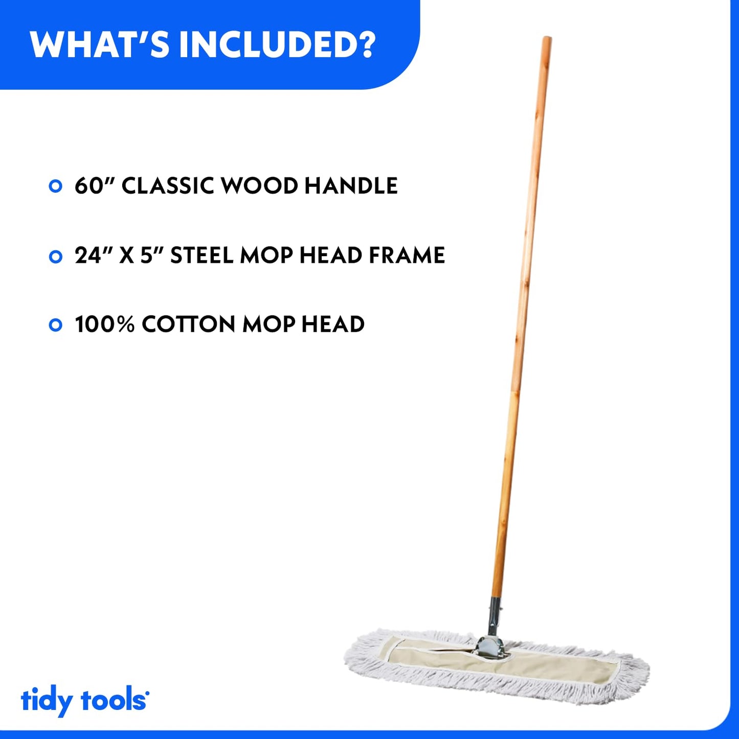 Tidy Tools Commercial Dust Mop & Floor Sweeper, 24 in. Dust Mop for Hardwood Floors, Cotton Reusable Dust Mop Head, Wooden Broom Handle, Industrial Dry Mop for Floor Cleaning & Janitorial Supplies…