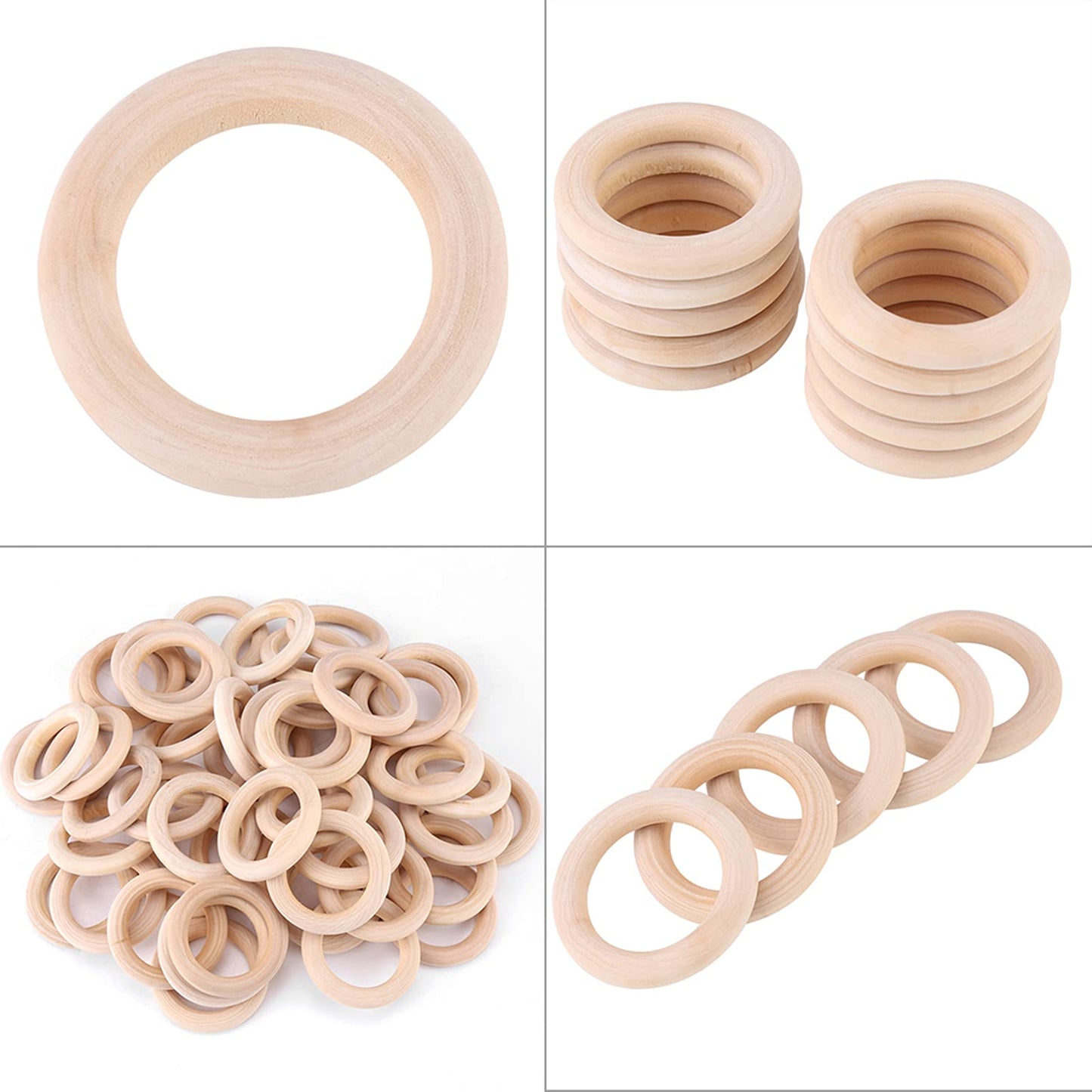 50pcs Wood Teething Rings, Wooden Roundwithout Paint Smooth Unfinished Wood Circles for Crafts Teething Ring, Jewelry Pendant Connectors (48mm)