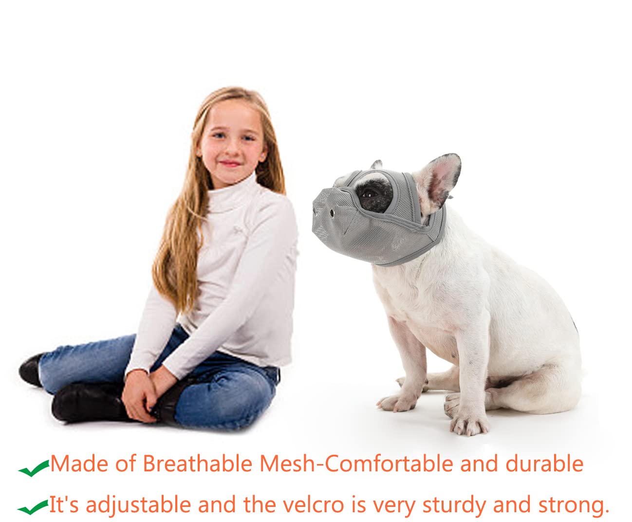 Cilkus Short Snout Dog Muzzles - Bulldog Muzzle Adjustable Breathable Mesh Dog Muzzle Can Stick Out Tongue and Drink Water Anti-Biting and Training Dog (M (16.5" -17.3"), Grey)