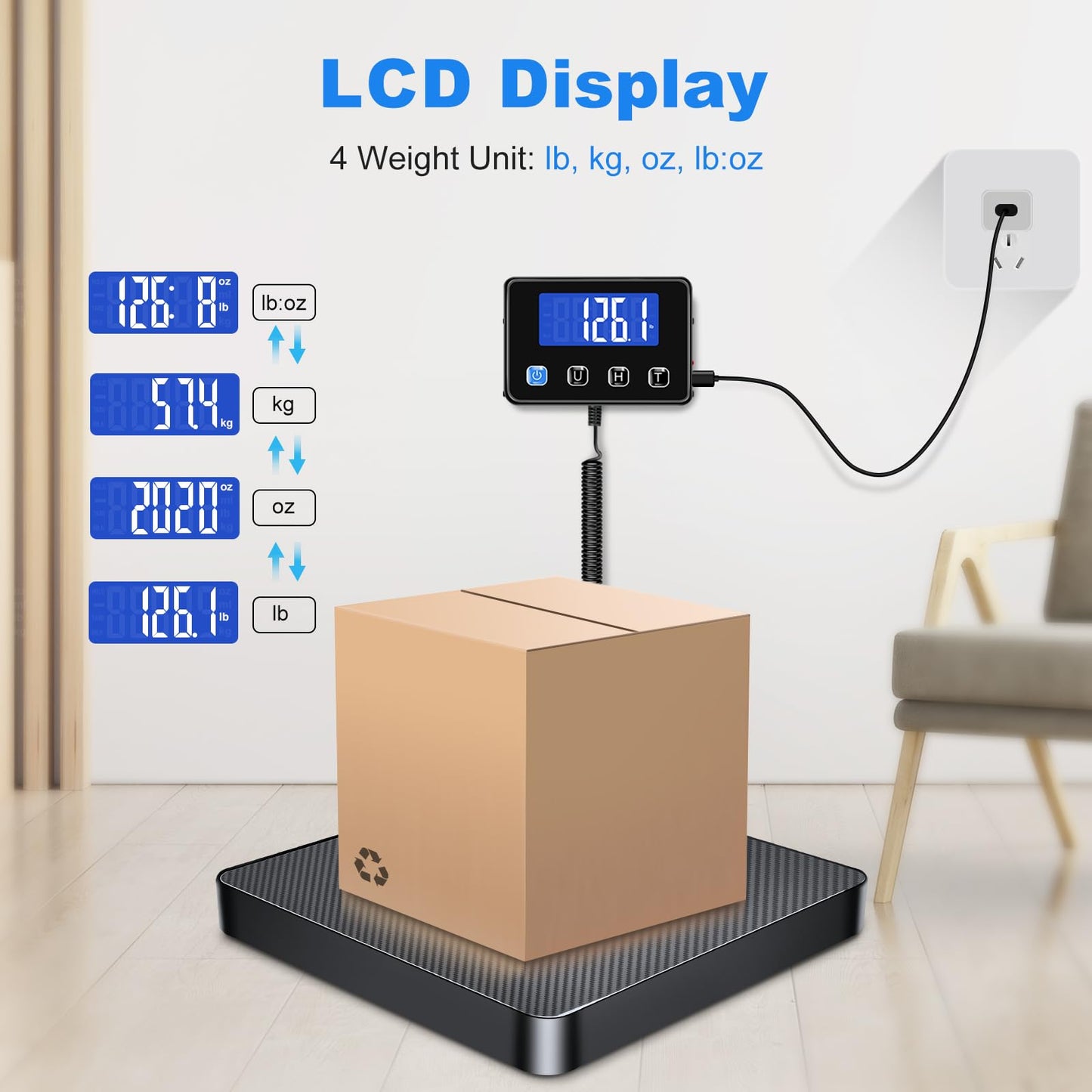 KUAIVO Shipping Scale, 440 lbs/0.35oz High Accurate Digital Postal Scale with Hold/Tare Function, Postage Scale for Packages, Luggage, Small Business, Home Use, Battery & Charging Cable Include