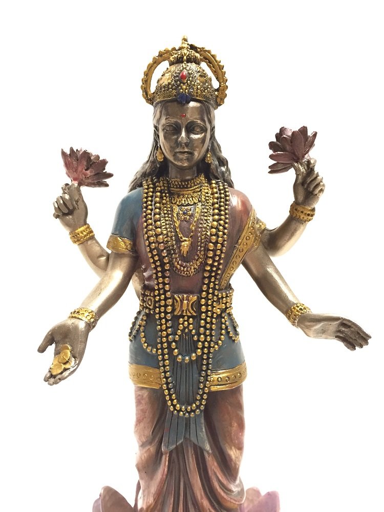 Lakshmi Hindu Goddess on Lotus Statue Sculpture