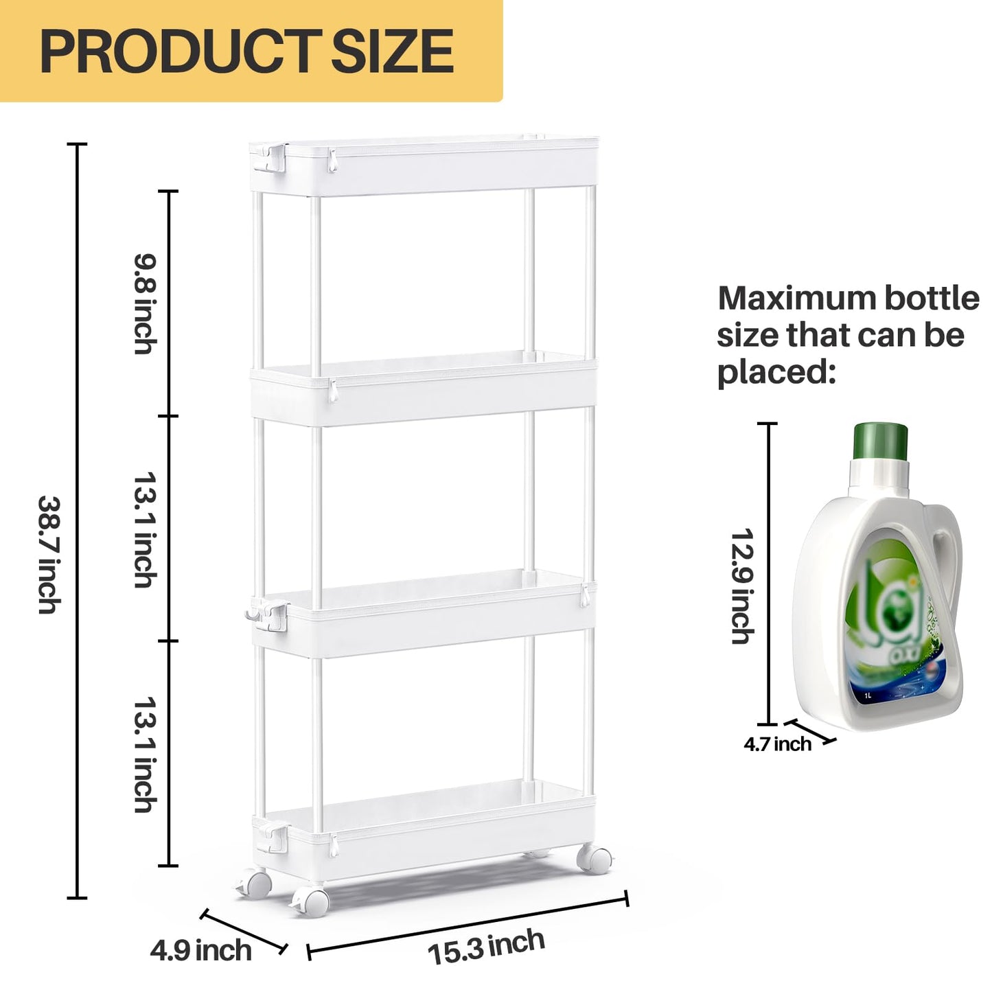 SPACEKEEPER Slim Rolling Storage Cart 4 Tier Bathroom Organizer Mobile Shelving Unit Utility Cart Tower Rack for Kitchen Laundry Narrow Places, White