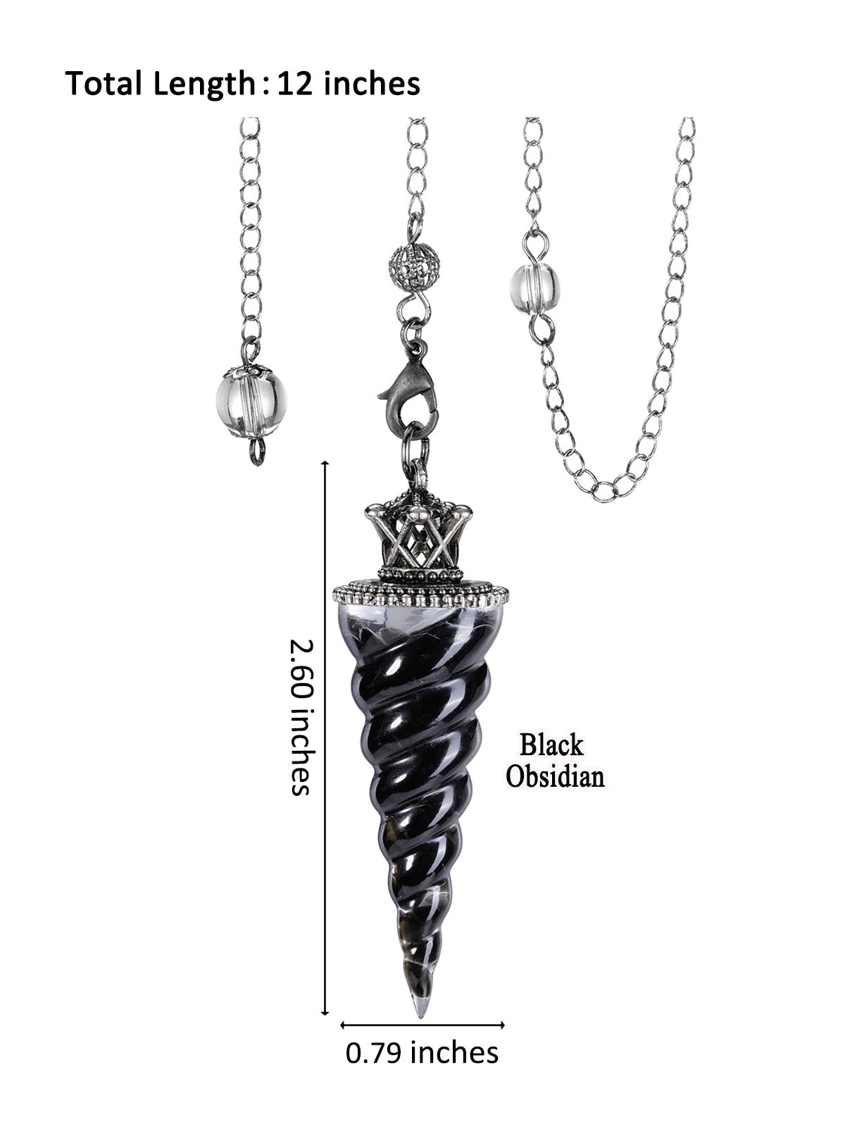 GEHECRST Black Obsidian Healing Crystal Pendulum for Divination Dowsing Natural Quartz Crystal Pointed Resin Pendulum Crystal Spiritual Gemstone Pendant for Witchcraft Reiki Positive Energy