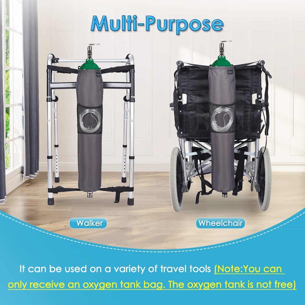 Oxygen Tank Holder for Wheelchair Medical Oxygen Cylinder Portable Backpack O2 Carrier to Hang on Back for Walker Scooter D & E Canisters Transport Bag for Travel, Home, Hospital (Gray)