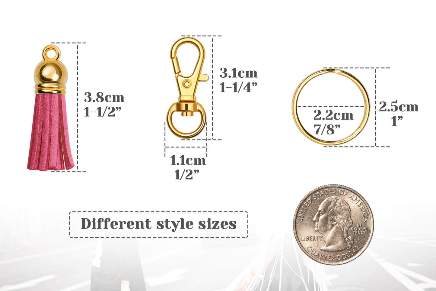 Tassels for Crafts, Anezus 100Pcs Keychain Tassel Set Including 50Pcs Tassels, 25Pcs Lobster Clasp Keychain and 25Pcs Keychain Rings Bulk for Acrylic Blank Keychains, Shrinky Film Artand Crafts (Gold)