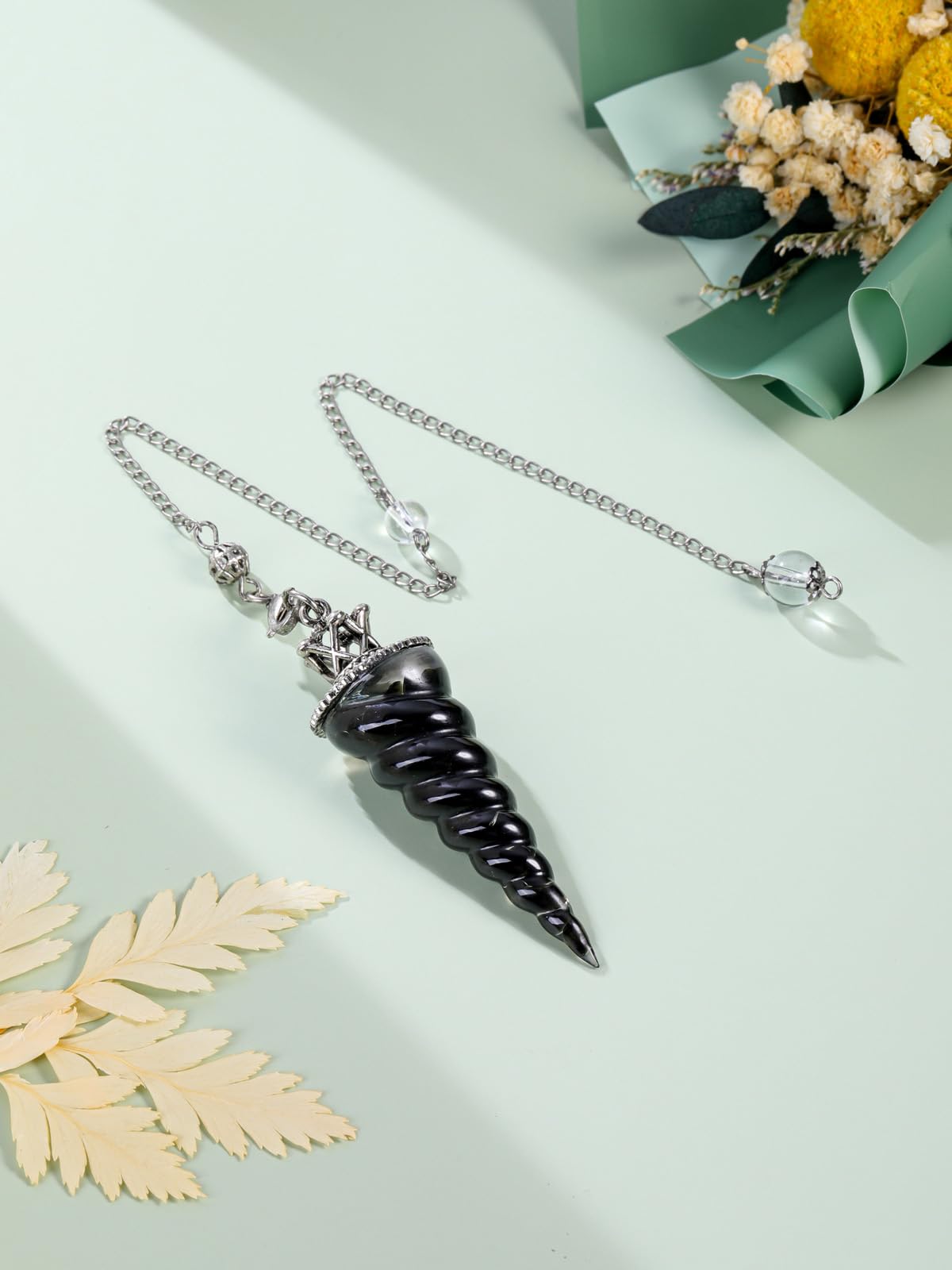 GEHECRST Black Obsidian Healing Crystal Pendulum for Divination Dowsing Natural Quartz Crystal Pointed Resin Pendulum Crystal Spiritual Gemstone Pendant for Witchcraft Reiki Positive Energy