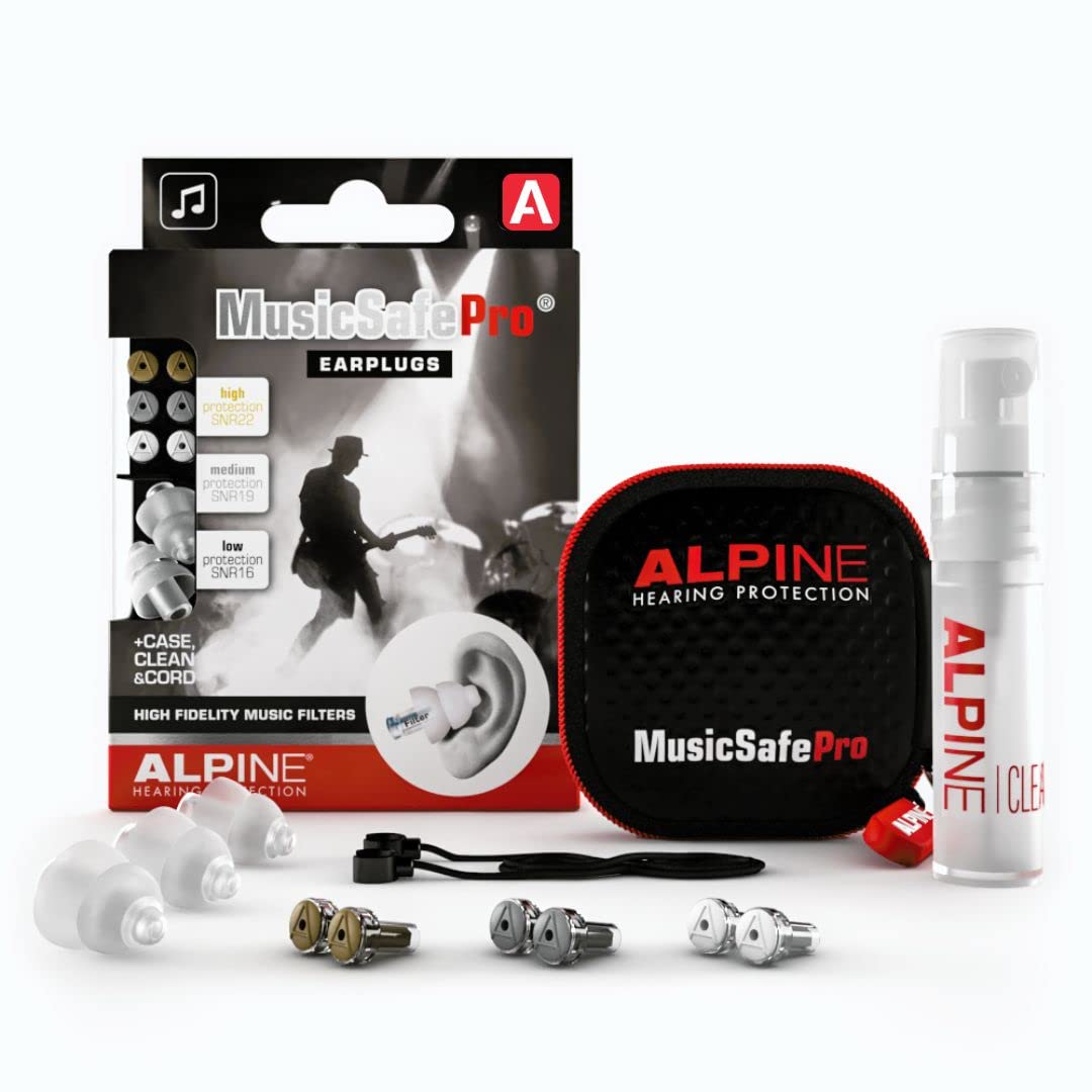 Alpine MusicSafe Pro - High Fidelity Earplugs for Musicians - 3 Interchangeable Premium Filter Sets: 16, 19 & 22 dB - Professional Musician Hearing