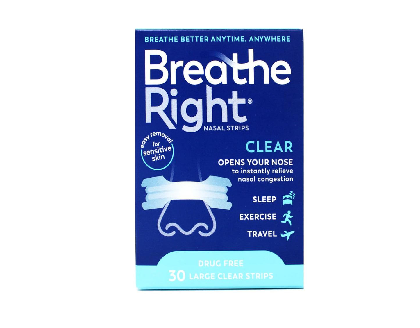 (120 Strips) Breathe Right Nasal Strips Clear Large for Sensitive Skin