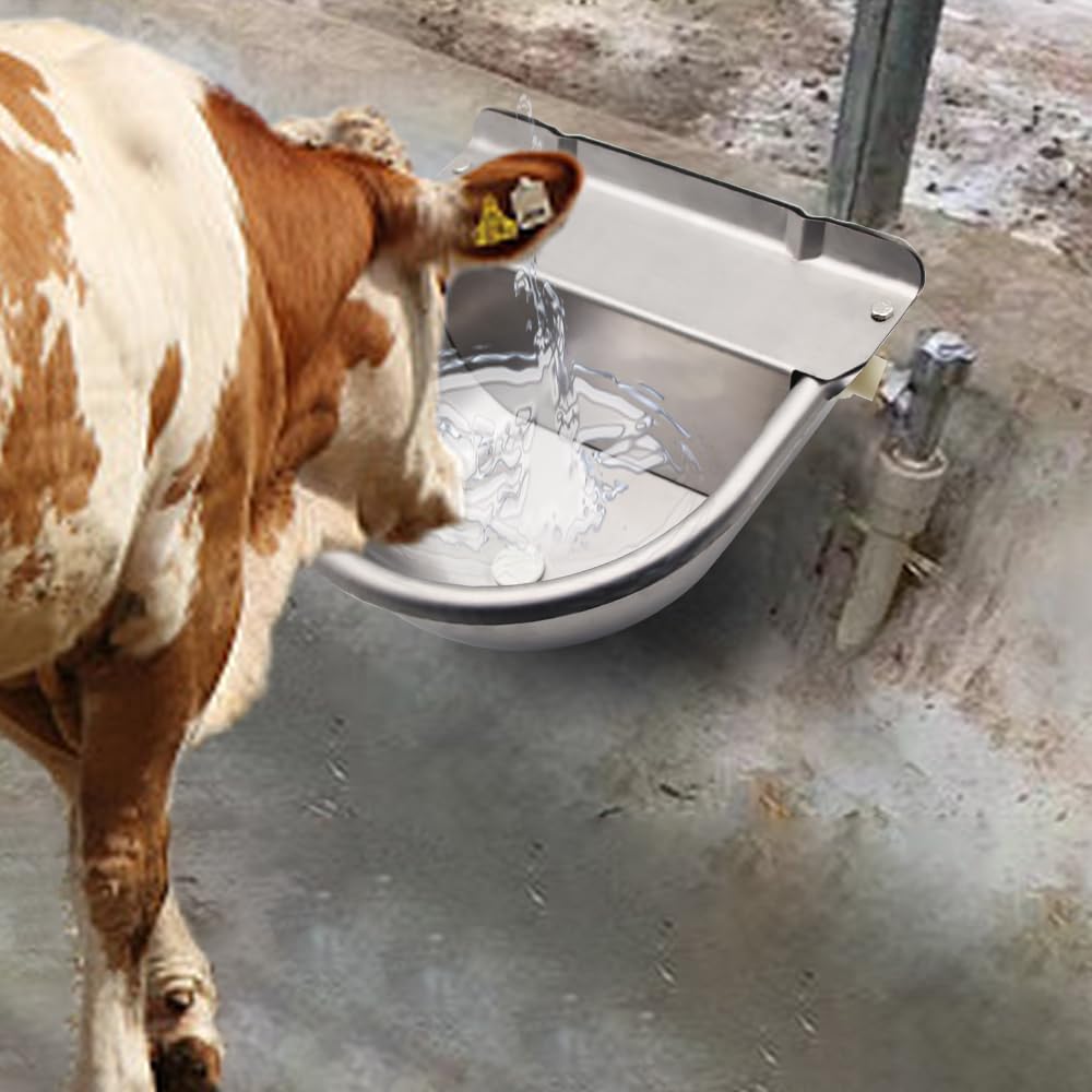 Automatic Horse Waterer Large Livestock Water Bowl 1.35Gal Stainless Steel Trough for Cattle Cow Pig Sheep Pet Dog