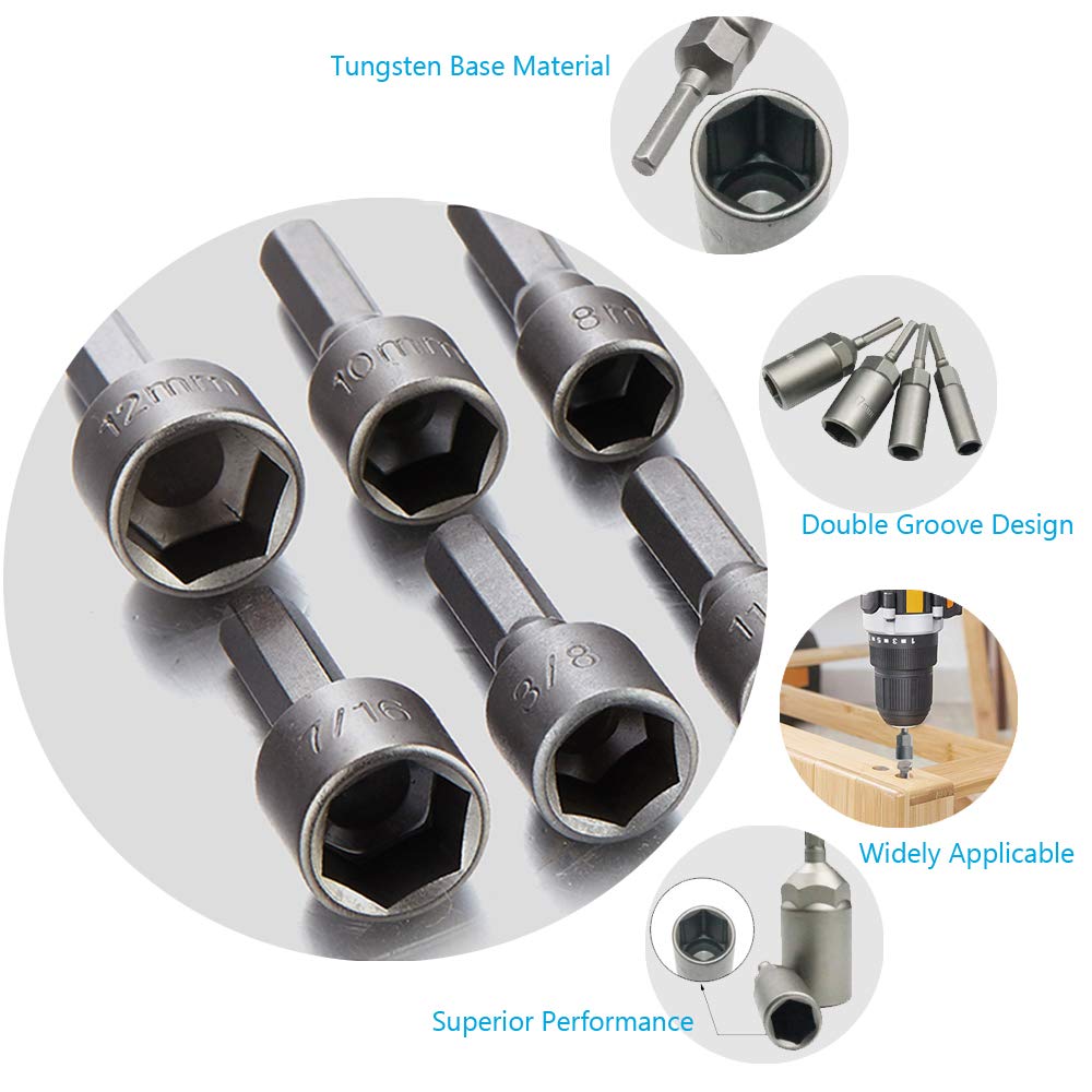 14Pcs Power Nut Driver Drill Bit Set, 1/4” Hex Socket Adapter Bolt Drivers Repairing Tool Kit, Suitable for Quicker Change Chuck, Electric Screwdriver