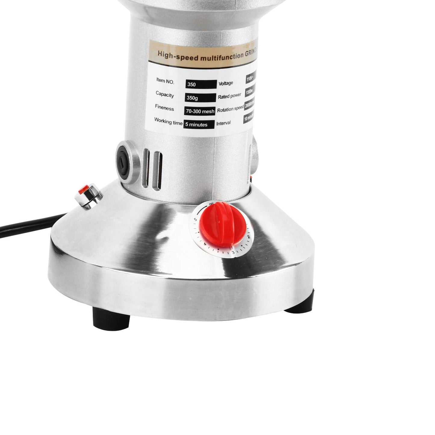 Homend High Speed 350g Electric Grain Mill Grinder Powder Machine Spice Herb Grinder 1500W 70-300 Mesh 28000RPM Stainless Steel Commercial Grade for Kitchen Herb Spice Pepper Coffee (350g)