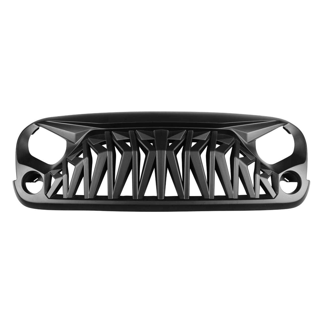 ICARS Front Grill Shark Grille Compatible with 2007-2018 Jeep Wrangler Rubicon Sahara Sport JK JKU, Matte Black