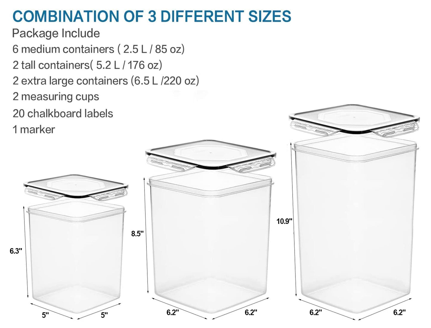 VERONES Large Tall Airtight Food Storage Containers, 10 PACK Plastic Airtight Kitchen & Pantry Organization, Ideal for Flour & Sugar Plastic Canisters with Labels