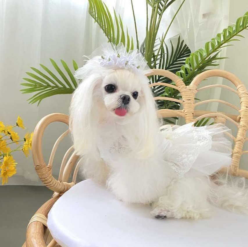 Pet Wedding Veil Cat Dog Bridal Flower Headdress Dog Weddings Parties Hair Accessories for Small Medium Large Dog(S)