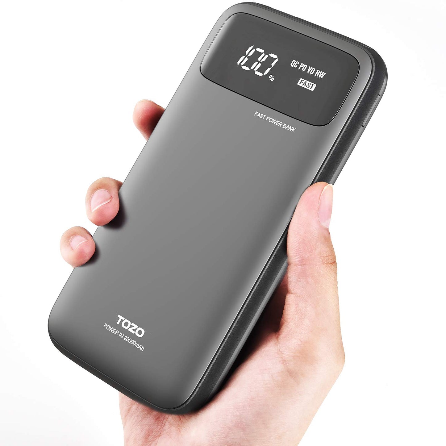 TOZO PB2 PD Fast Charging Power Bank 20000mAh with Visible Digital Display Portable Charger 18W Battery Pack with Dual Input Ports, High Charging Speed for iPhone, Samsung and More. Gray