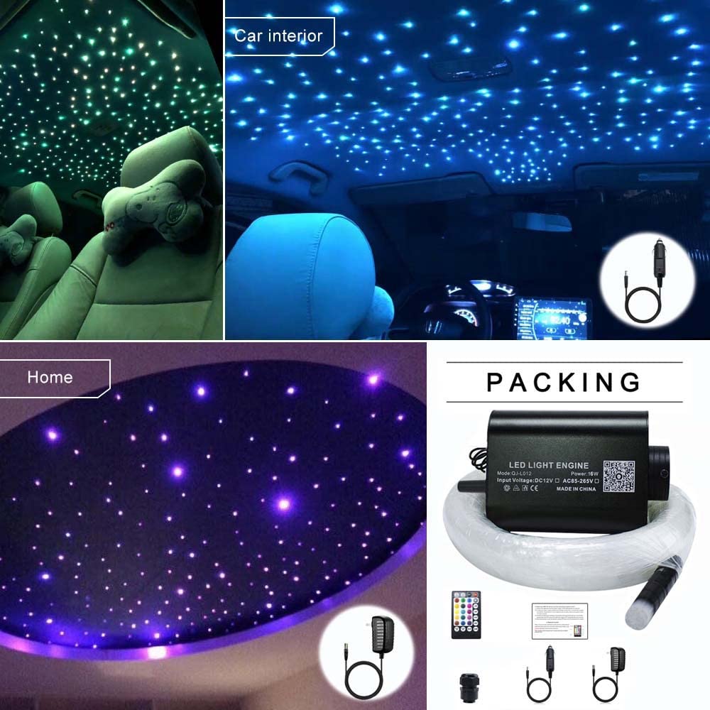 AZIMOM LED Bluetooth 16W RGBW Fiber Optic Light Star Ceiling Kits 150pcs 0.03in 6.5ft Sensor Music Mode Remote/APP Control Car Use Home Headliner Lighting Decoration