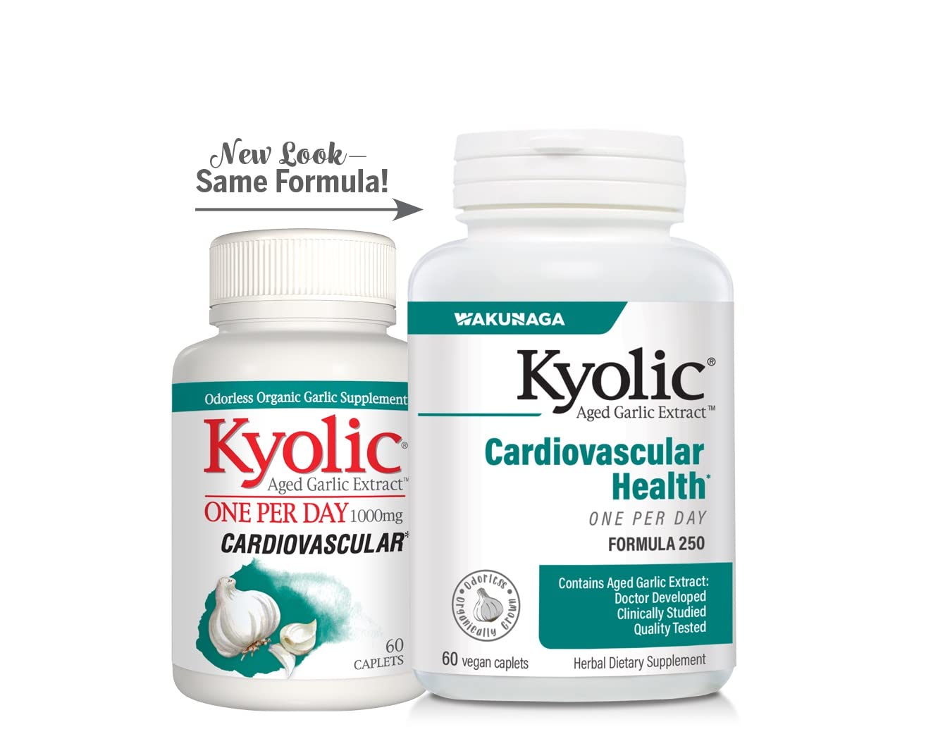 Kyolic Aged Garlic Extract Formula 250, Cardiovascular Health, One Per Day, 60 Vegan Capsules (Packaging May Vary)