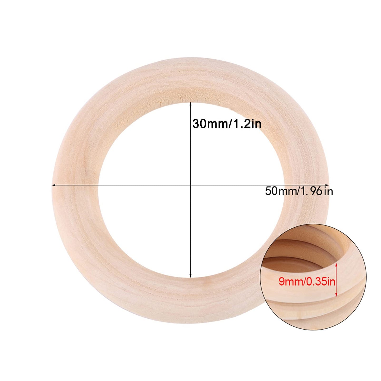50pcs Wood Teething Rings, Wooden Roundwithout Paint Smooth Unfinished Wood Circles for Crafts Teething Ring, Jewelry Pendant Connectors (48mm)
