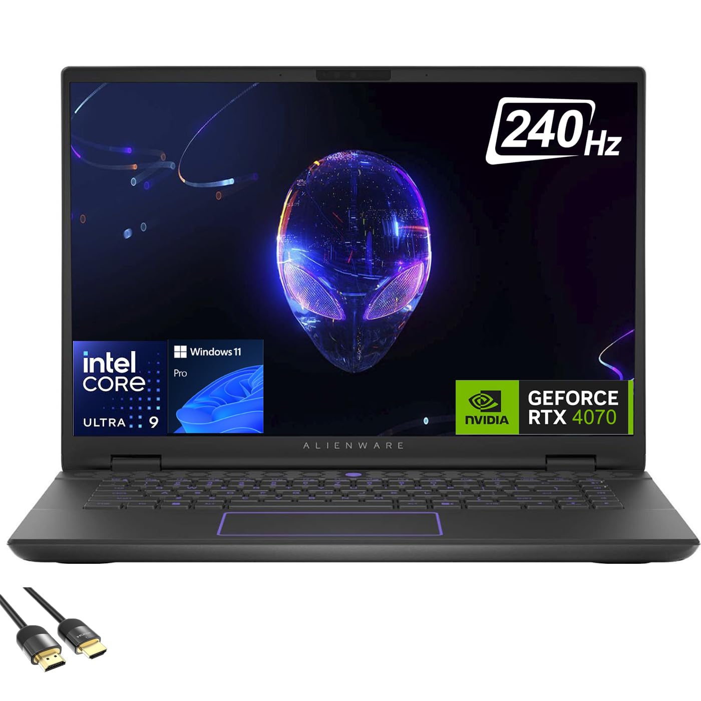 Dell Alienware m16 R2 Gaming Laptop, 16" QHD+ 240Hz Display, 16-Cores Ultra 9-185H, GeForce RTX 4070, 64GB DDR5, 2TB PCIe 4.0, WiFi 7, RGB Backlit KB, USB-C, BT, HDMI, RJ45, PDG HDMI Cable, Win 11 Pro