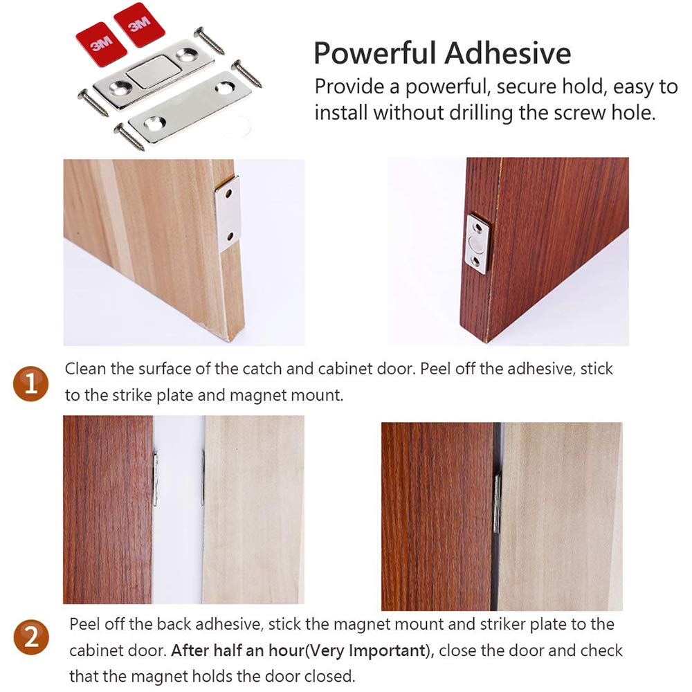 VIPMOON 5 Pack Cabinet Magnetic Catch, Ultra Thin Cabinet Door Magnets Catch with Screws, Magnetic Adhesive Cabinet Latch for Kitchen Closet Door Closing Magnetic Door Catch Closer