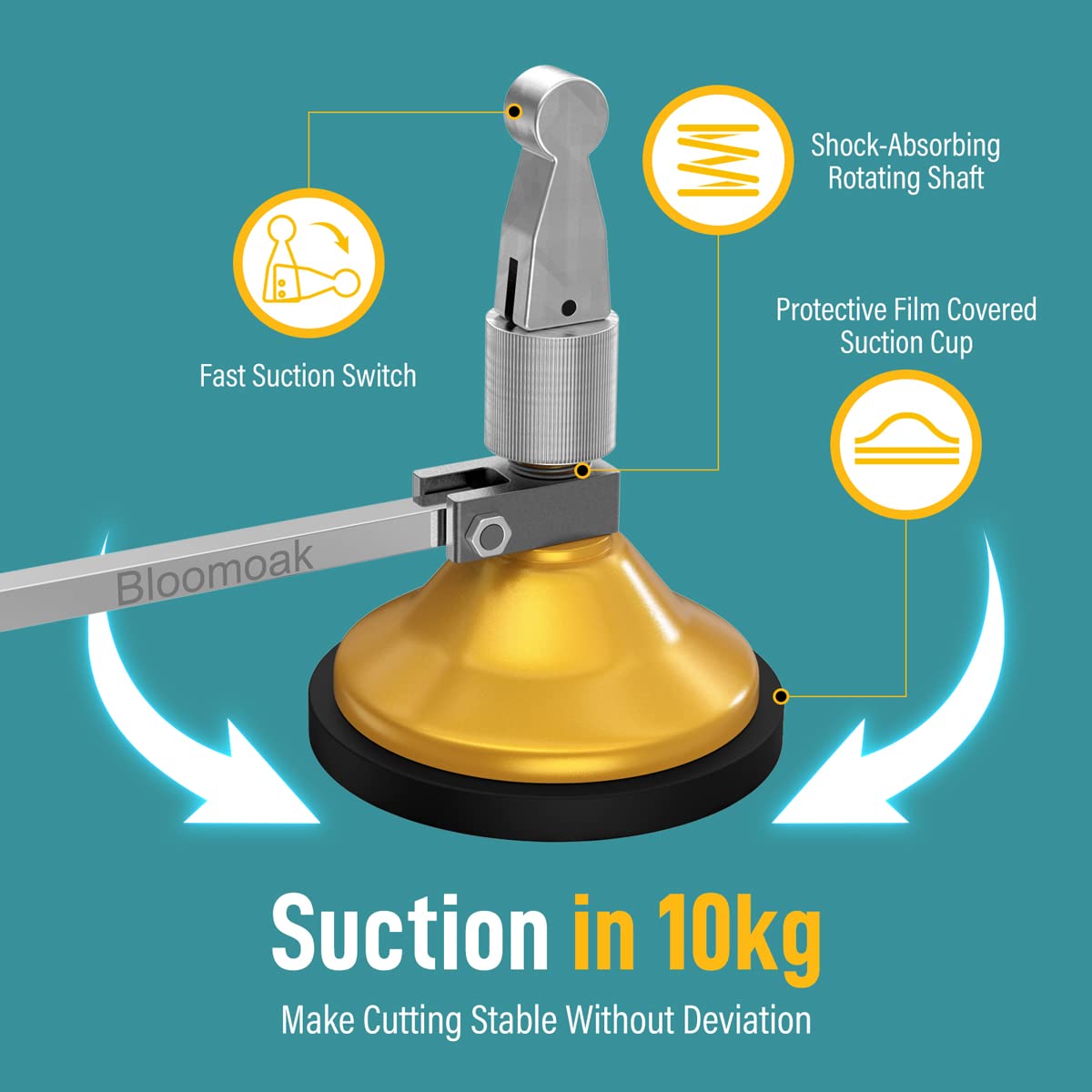 B BLOOMOAK Heavy Duty Circular Glass Cutter with Round Knob Handle and Suction Cup Adjustable Diamond Glass Cutter Tool Set 24" with Extra Blade (60cm)
