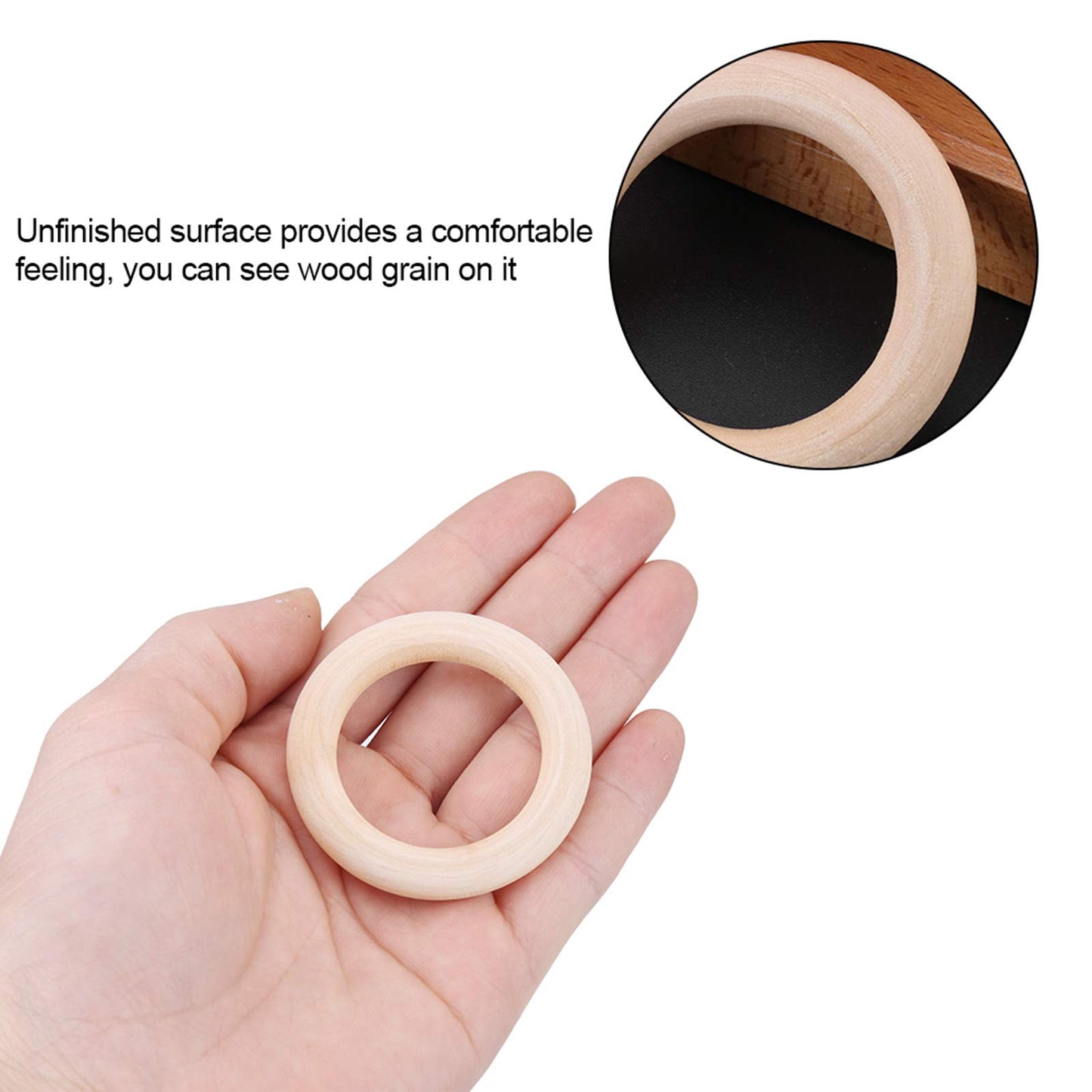 50pcs Wood Teething Rings, Wooden Roundwithout Paint Smooth Unfinished Wood Circles for Crafts Teething Ring, Jewelry Pendant Connectors (48mm)