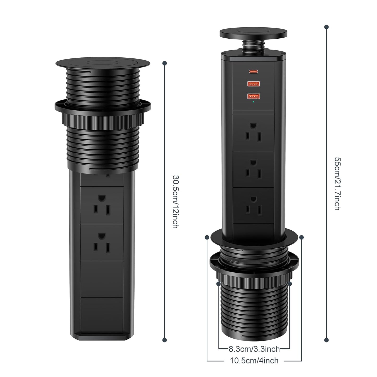 BTU Pop Up Outlet with USB Ports, Pop Up Outlet for Countertop with 3 AC Outlet, 2 USB A Ports and 1 USB C Port Hidden Outlet Plug Pop Up Outlet for Kitchen Countertop Conference Office, Black