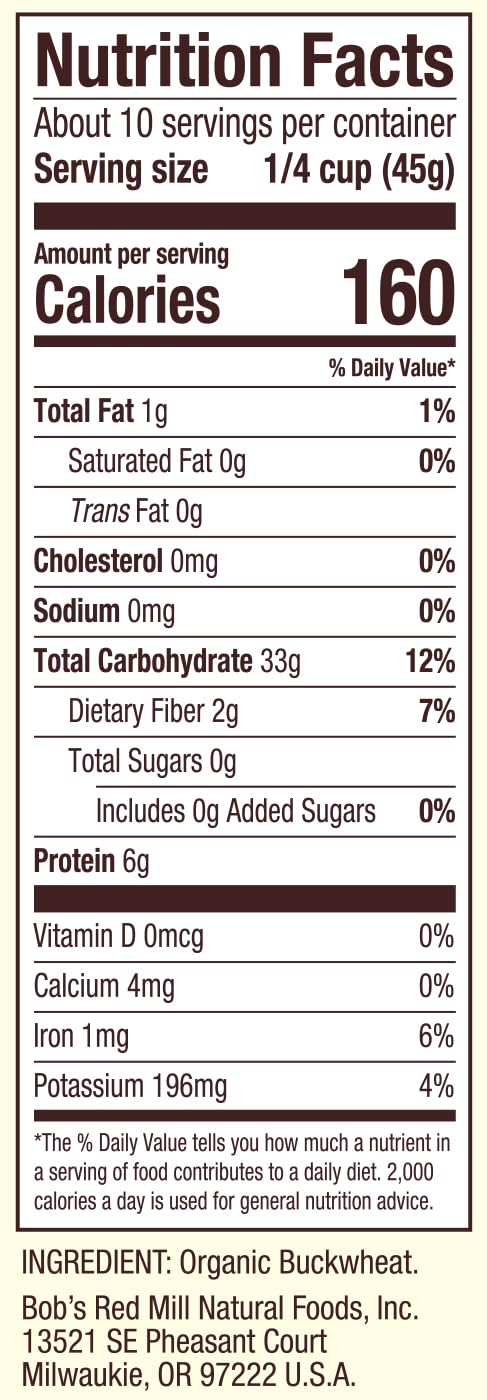 Bob's Red Mill Organic Gluten Free Buckwheat Groats, 16 oz (Pack of 1) - Organic, Gluten Free, Non-GMO, Vegan, Whole Grain, Kosher