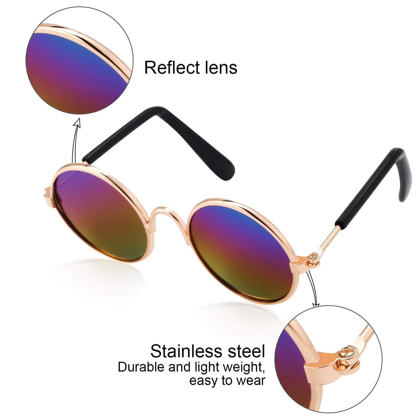 6 Pieces Cat Sunglasses Funny Pet Sunglasses Small Dog Sunglasses Classic Retro Circular Pomeranian Sunglasses Eyewear Photos Props