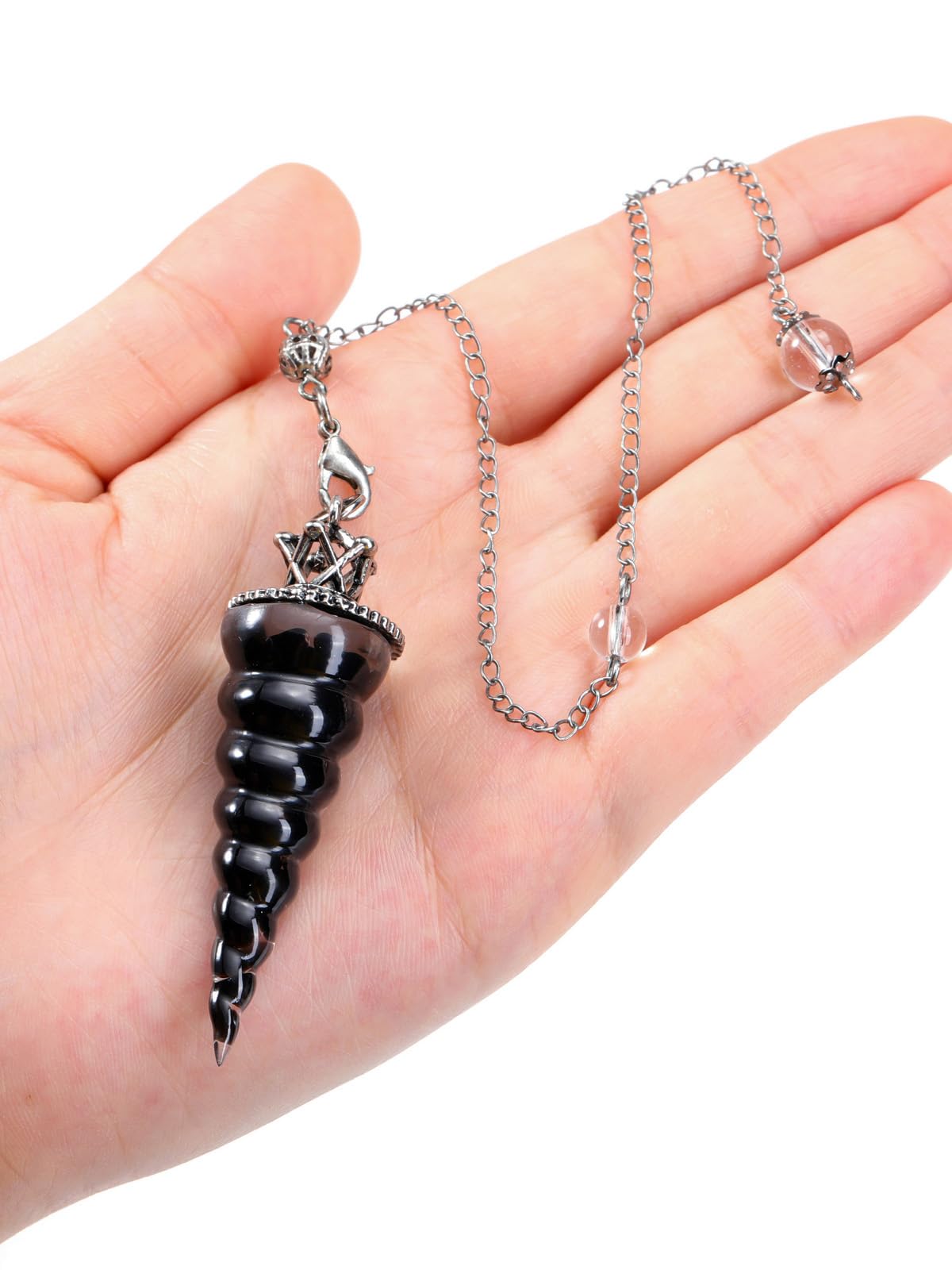 GEHECRST Black Obsidian Healing Crystal Pendulum for Divination Dowsing Natural Quartz Crystal Pointed Resin Pendulum Crystal Spiritual Gemstone Pendant for Witchcraft Reiki Positive Energy