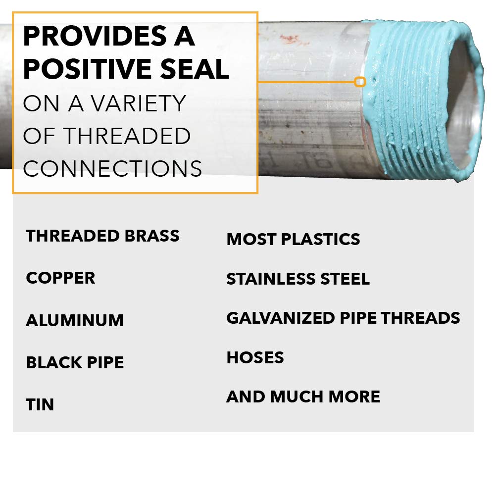 Gasoila Soft-Set Pipe Thread Sealant with PTFE Paste, Non Hardening, -100 to 600 Degree F, 1/2 Pint Brush, Blue